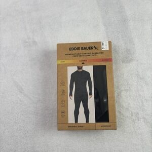 2-Piece Set Eddie Bauer Midweight Base Layer Crew / Pant Set Mens XL Black